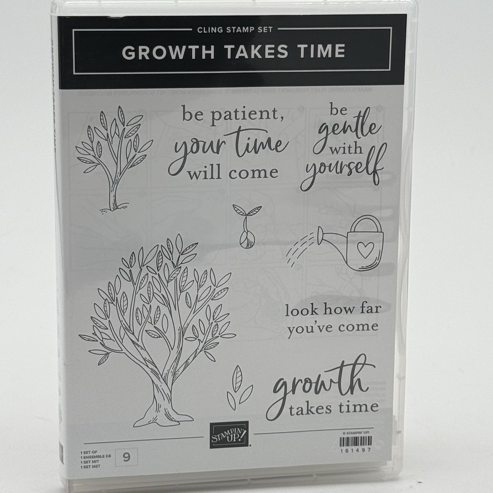 Stampin Up GROWTH TAKES TIME Cling Stamp Set Tree Watering Can Be Patient